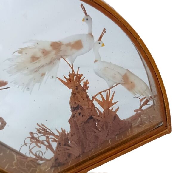 Asian Cork Peacocks Diorama Shadow Box Sculpture Hand Carved Gold Tone Frame Vtg - Picture 4 of 16